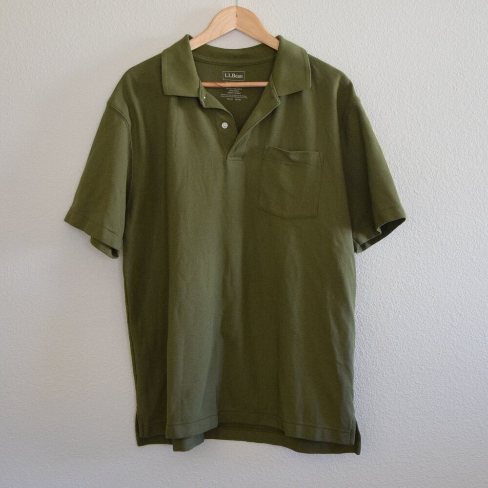 L.L.Bean 100% Cotton Olive Green Traditional Fit Casual Mens Polo Size L Reg